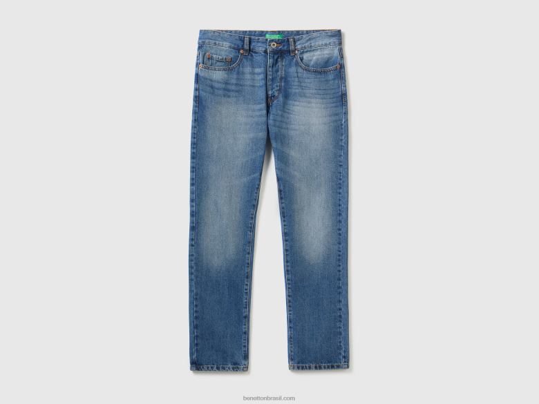 homens calça reta 100% algodão Benetton R8L4P4677 azul