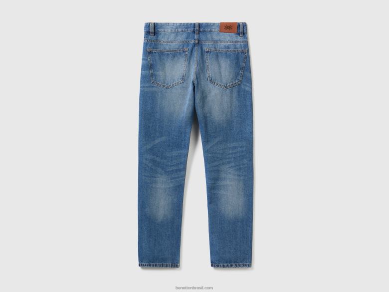 homens calça reta 100% algodão Benetton R8L4P4677 azul
