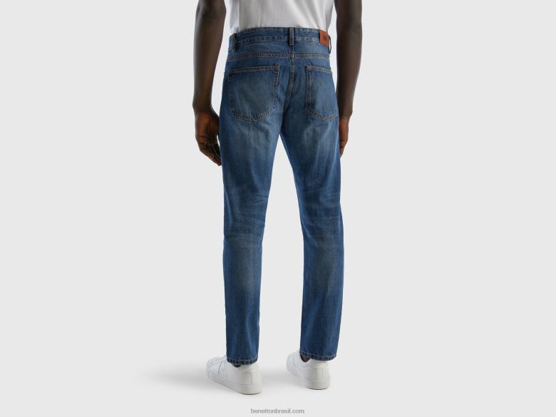 homens calça reta 100% algodão Benetton R8L4P4684 azul