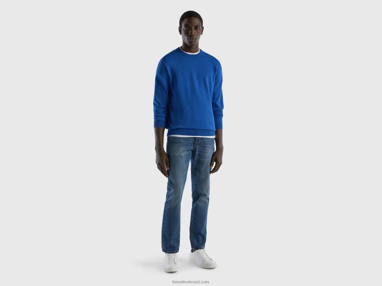 homens calça reta 100% algodão Benetton R8L4P4684 azul