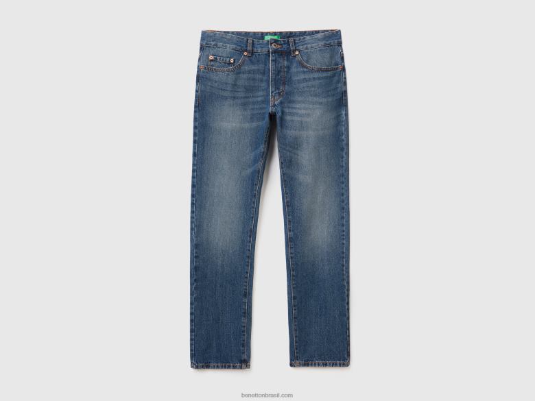 homens calça reta 100% algodão Benetton R8L4P4684 azul