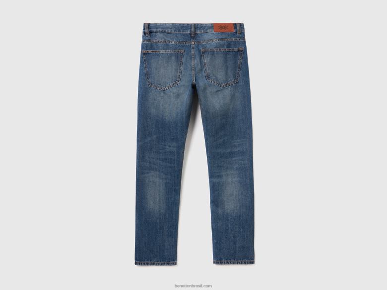 homens calça reta 100% algodão Benetton R8L4P4684 azul