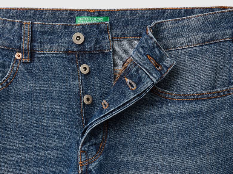 homens calça reta 100% algodão Benetton R8L4P4684 azul