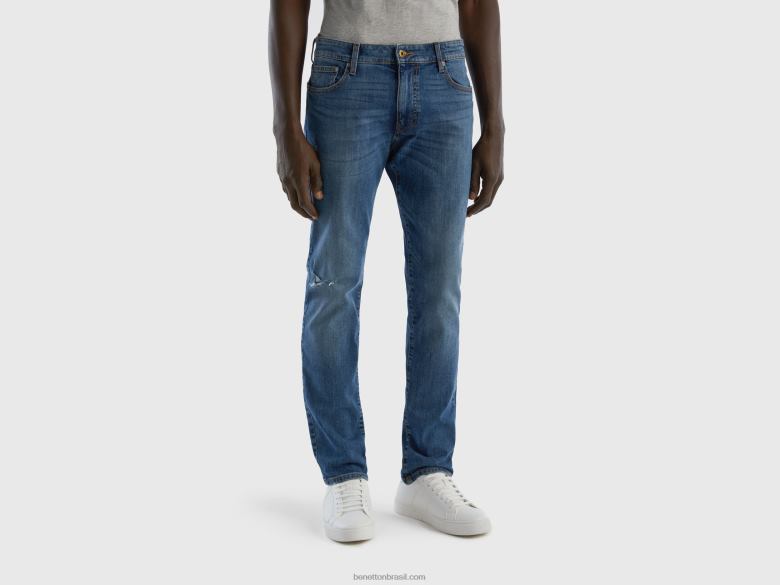 homens jeans de ajuste fino Benetton R8L4P4668 azul escuro