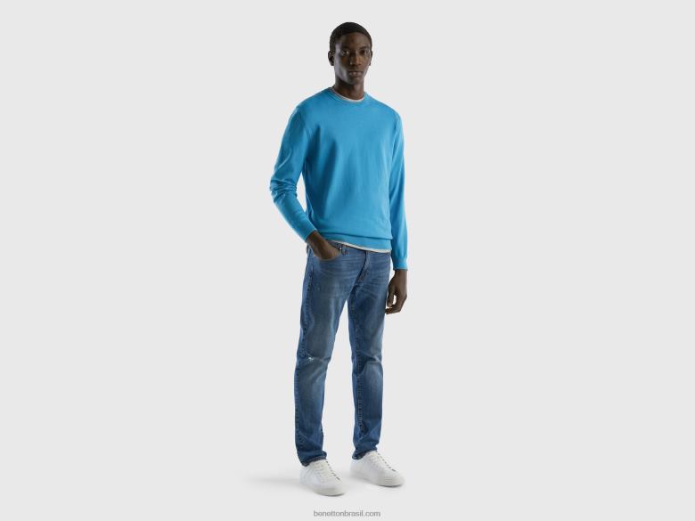 homens jeans de ajuste fino Benetton R8L4P4668 azul escuro