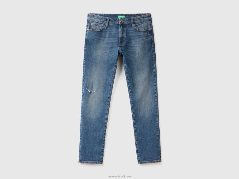 homens jeans de ajuste fino Benetton R8L4P4668 azul escuro
