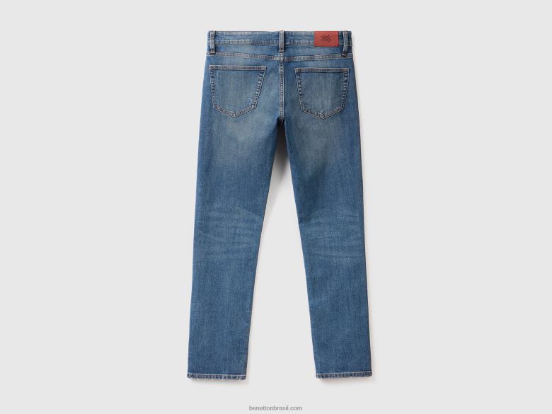 homens jeans de ajuste fino Benetton R8L4P4668 azul escuro