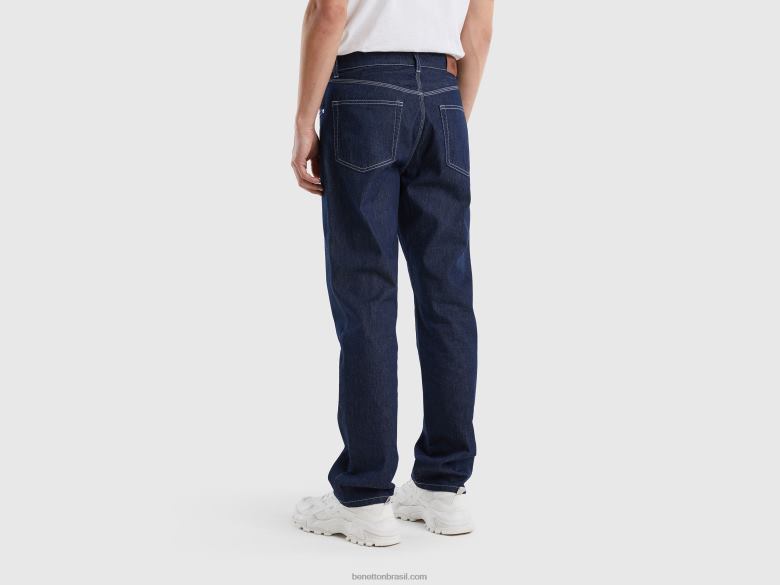 homens jeans de perna reta Benetton R8L4P4672 azul escuro
