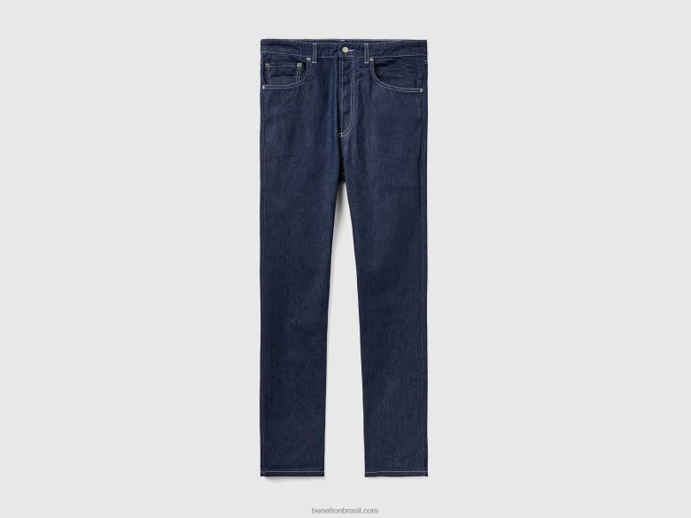 homens jeans de perna reta Benetton R8L4P4672 azul escuro