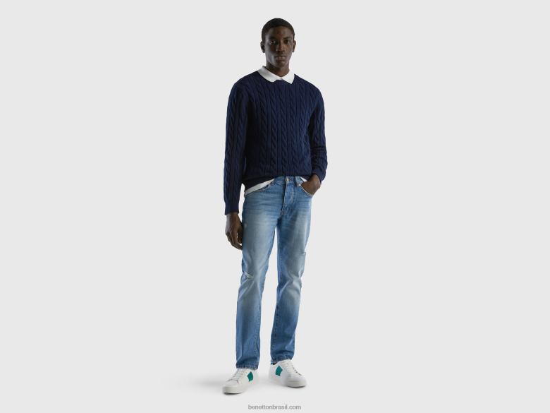 homens jeans em 100% algodão com lágrimas Benetton R8L4P4665 céu azul