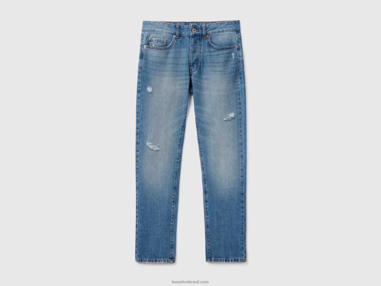 homens jeans em 100% algodão com lágrimas Benetton R8L4P4665 céu azul