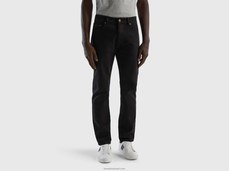 homens jeans slim fit de cinco bolsos Benetton R8L4P1489 preto