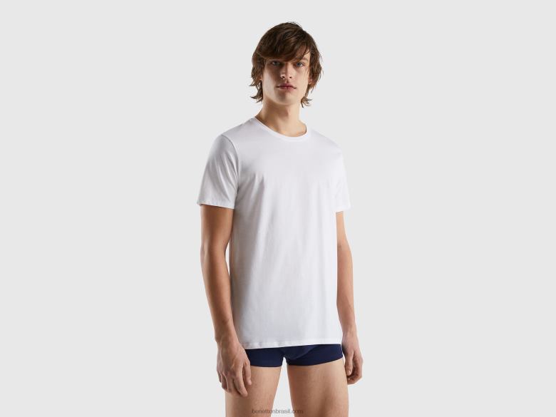 homens camiseta de algodão de fibra longa Benetton R8L4P1577 branco