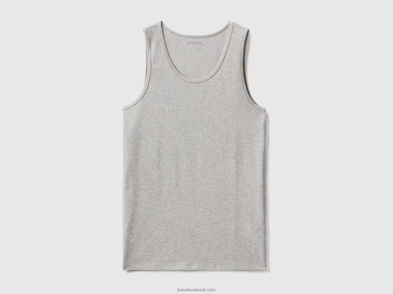 homens regata em algodão stretch orgânico Benetton R8L4P4730 cinza claro