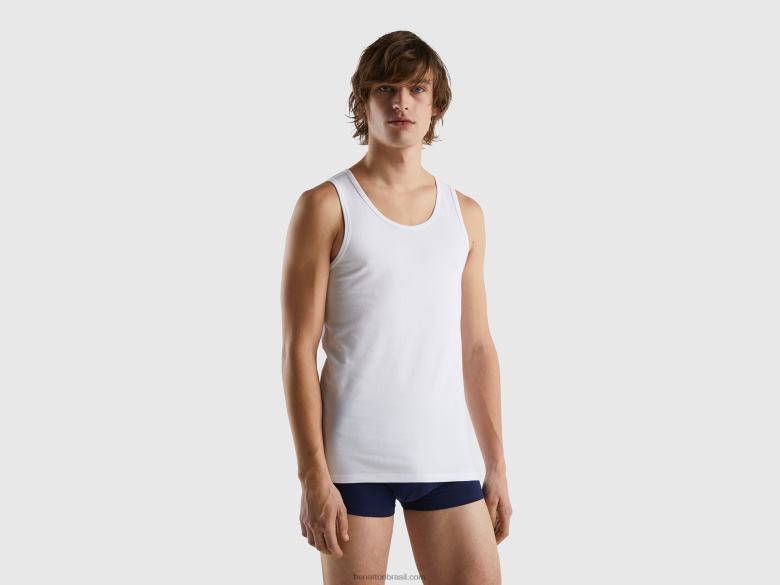 homens regata em algodão stretch orgânico Benetton R8L4P4732 branco