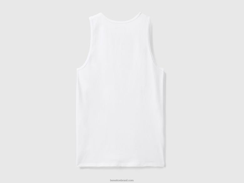 homens regata em algodão stretch orgânico Benetton R8L4P4732 branco