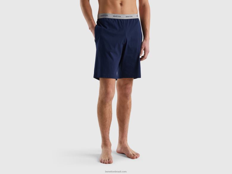 homens bermudas em puro algodão Benetton R8L4P4703 azul escuro