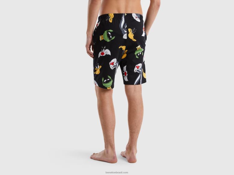 homens bermudas looney tunes Benetton R8L4P1609 preto