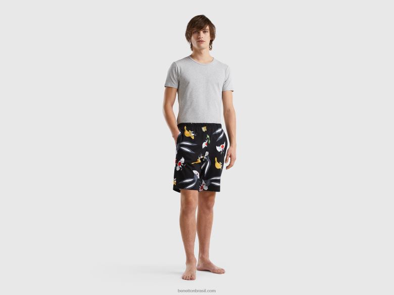 homens bermudas looney tunes Benetton R8L4P4723 preto