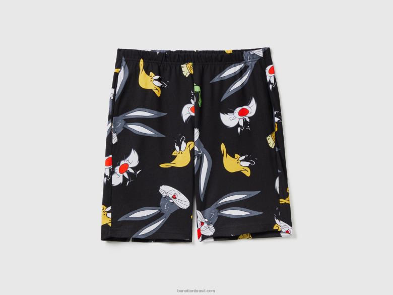 homens bermudas looney tunes Benetton R8L4P4723 preto