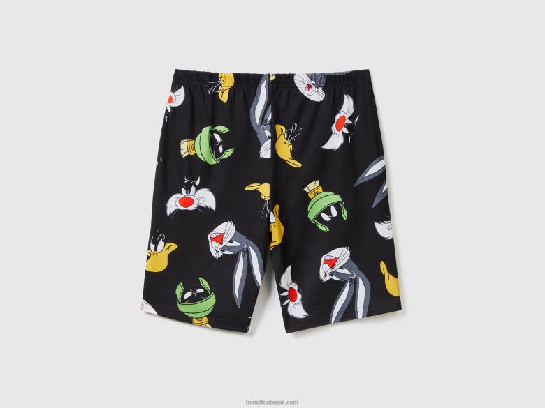 homens bermudas looney tunes Benetton R8L4P4723 preto