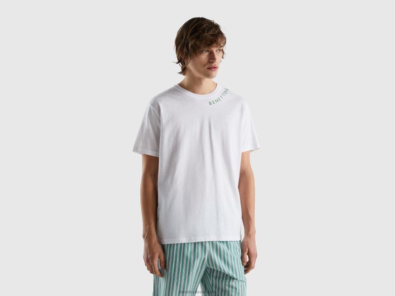 homens camisa com estampa na gola careca Benetton R8L4P1580 branco
