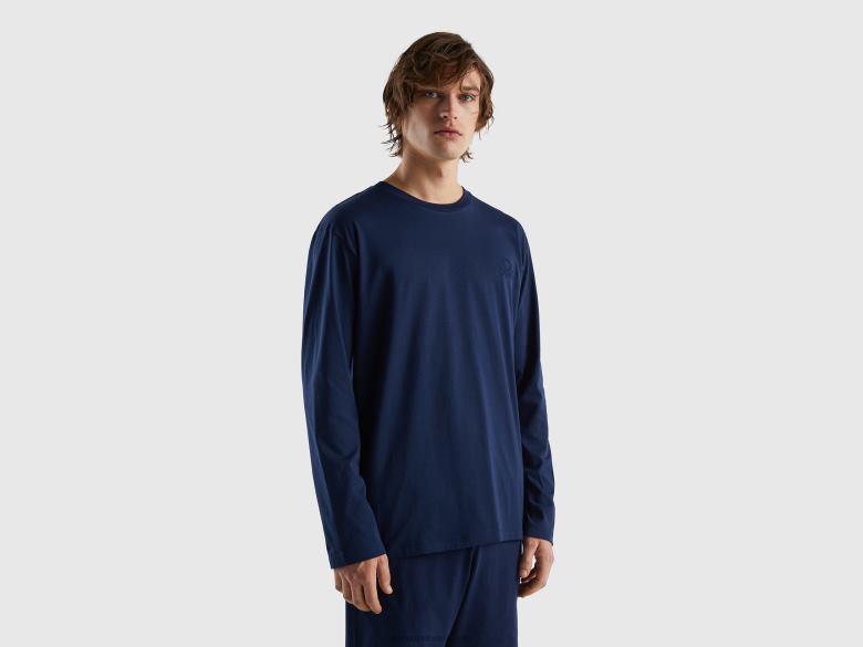 homens camiseta em algodão leve Benetton R8L4P4697 azul escuro