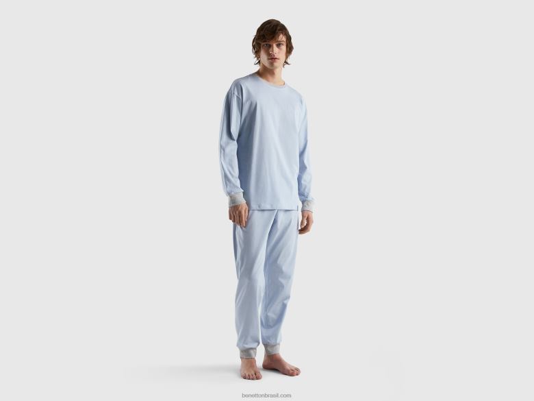 homens pijama com bolsa em 100% algodão Benetton R8L4P1582 céu azul