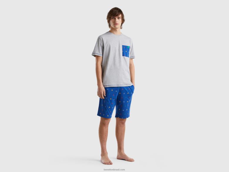 homens pijama com estampa de logo Benetton R8L4P1585 cinza claro