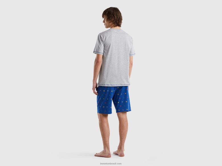 homens pijama com estampa de logo Benetton R8L4P4699 cinza claro