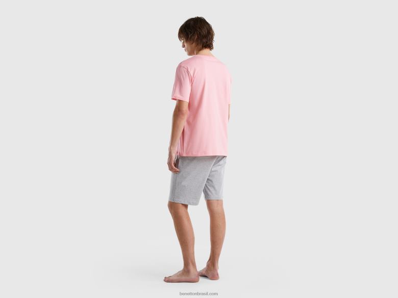 homens pijama curto em puro algodão Benetton R8L4P4714 pêssego