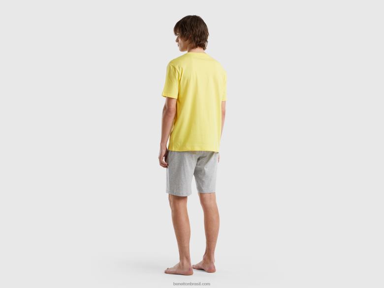 homens pijama curto em puro algodão Benetton R8L4P4724 amarelo