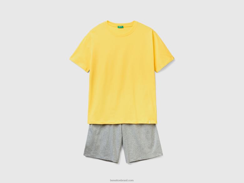 homens pijama curto em puro algodão Benetton R8L4P4724 amarelo