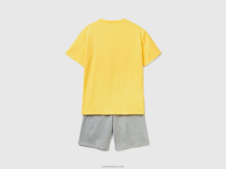 homens pijama curto em puro algodão Benetton R8L4P4724 amarelo