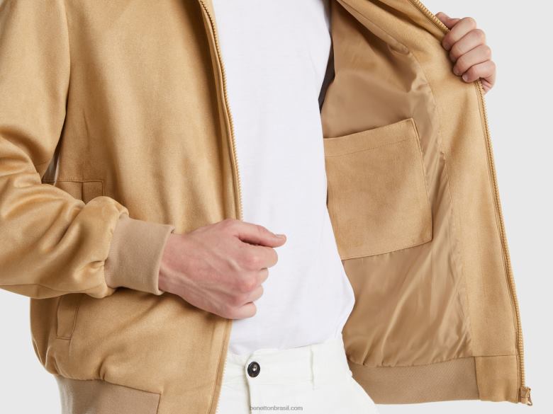 homens bombardeiro de camurça Benetton R8L4P4437 camelo