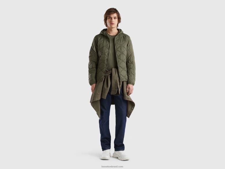 homens jaqueta puffer com enchimento reciclado Benetton R8L4P1190 verde militar