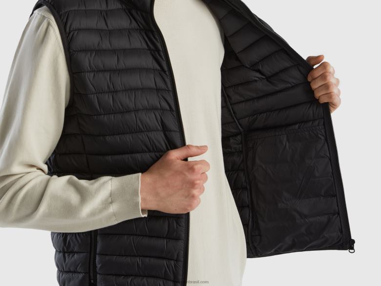 homens jaqueta puffer sem mangas com enchimento reciclado Benetton R8L4P1184 preto