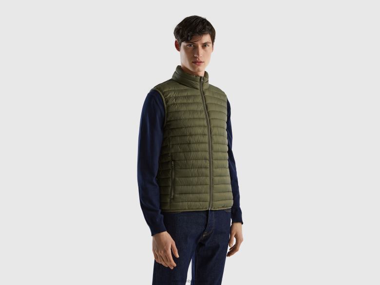 homens jaqueta puffer sem mangas com enchimento reciclado Benetton R8L4P1195 verde militar