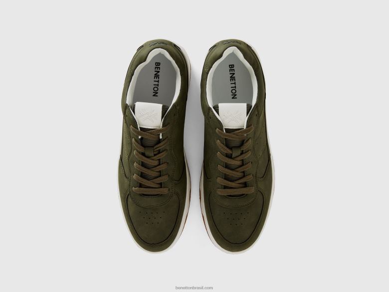 homens tênis cano baixo verde militar Benetton R8L4P1552 verde militar