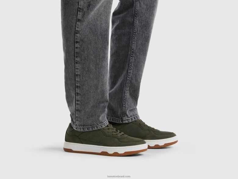 homens tênis cano baixo verde militar Benetton R8L4P1552 verde militar