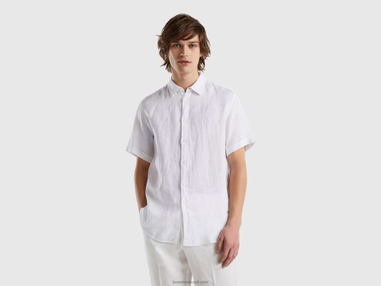 homens Camisa manga curta 100% linho Benetton R8L4P1363 branco