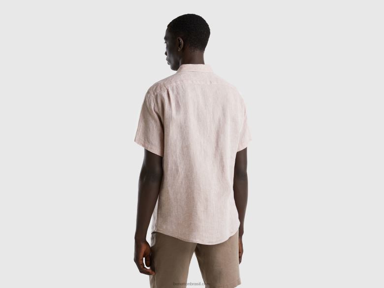 homens Camisa manga curta 100% linho Benetton R8L4P4564 bege