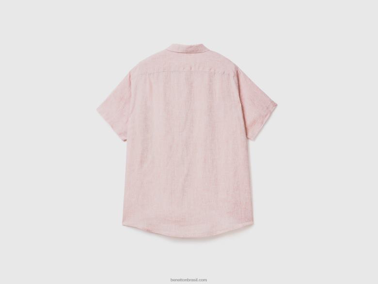 homens Camisa manga curta 100% linho Benetton R8L4P4564 bege