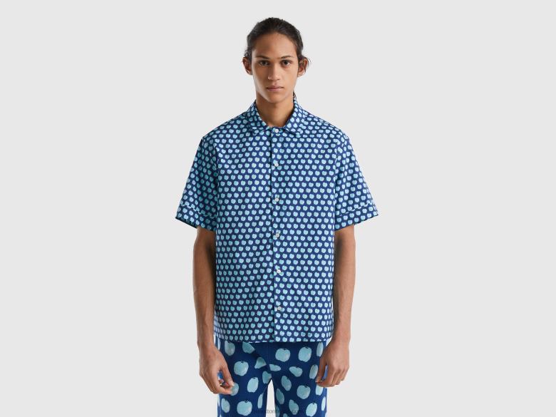 homens camisa azul com estampa de maçã Benetton R8L4P4552 azul