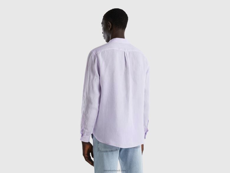 homens camisa em linho puro Benetton R8L4P1348 lilás