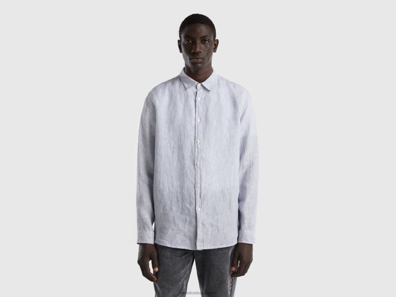 homens camisa em linho puro Benetton R8L4P4535 céu azul