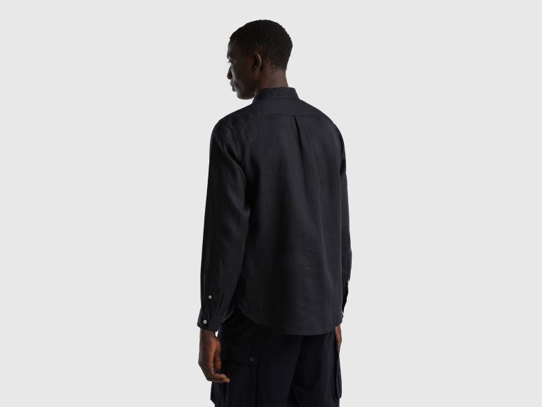 homens camisa em linho puro Benetton R8L4P4541 cinza escuro