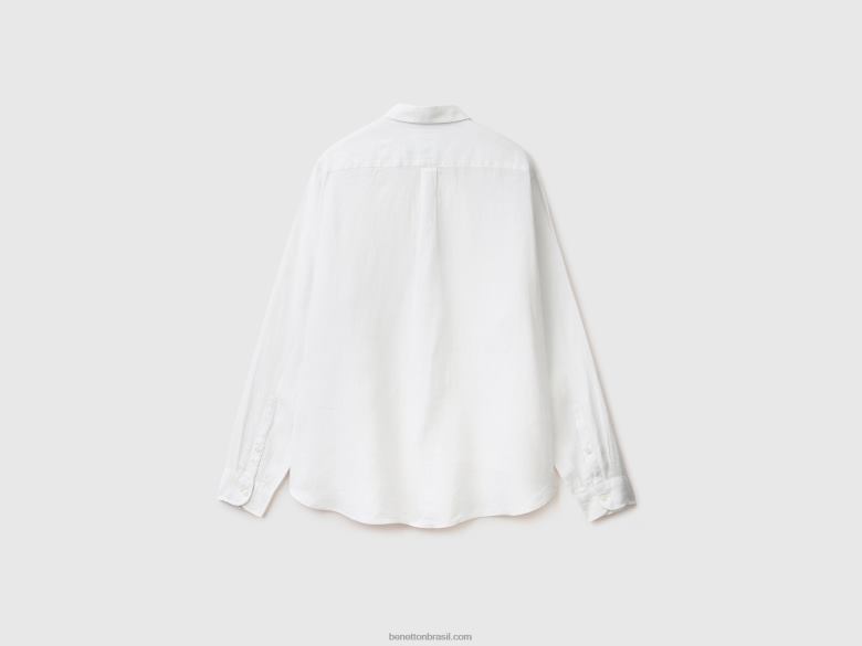 homens camisa em linho puro Benetton R8L4P4565 branco