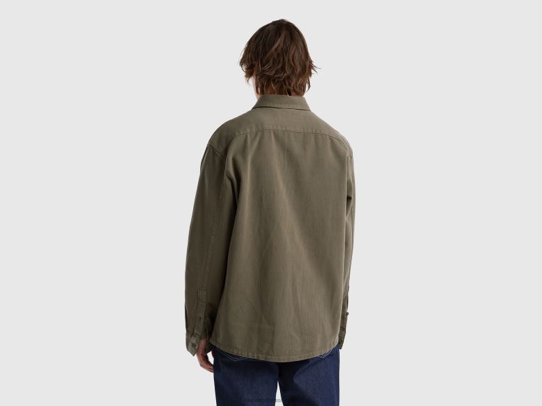 homens camisa oversized com bolsos Benetton R8L4P1352 verde militar