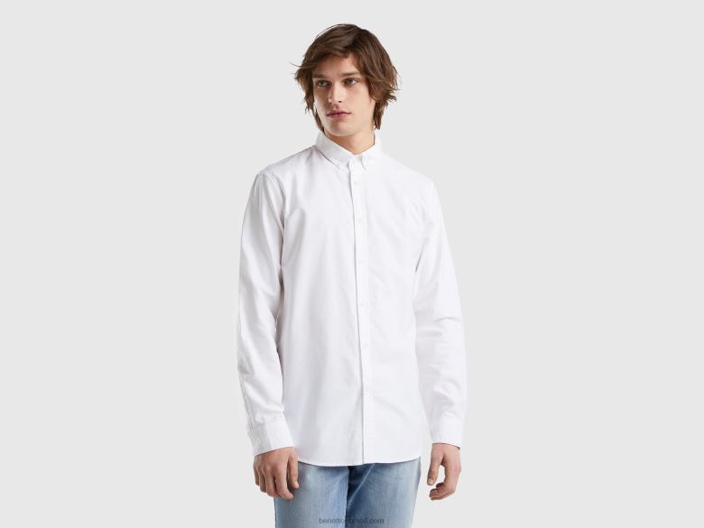 homens camisa slim fit 100% algodão Benetton R8L4P4551 branco
